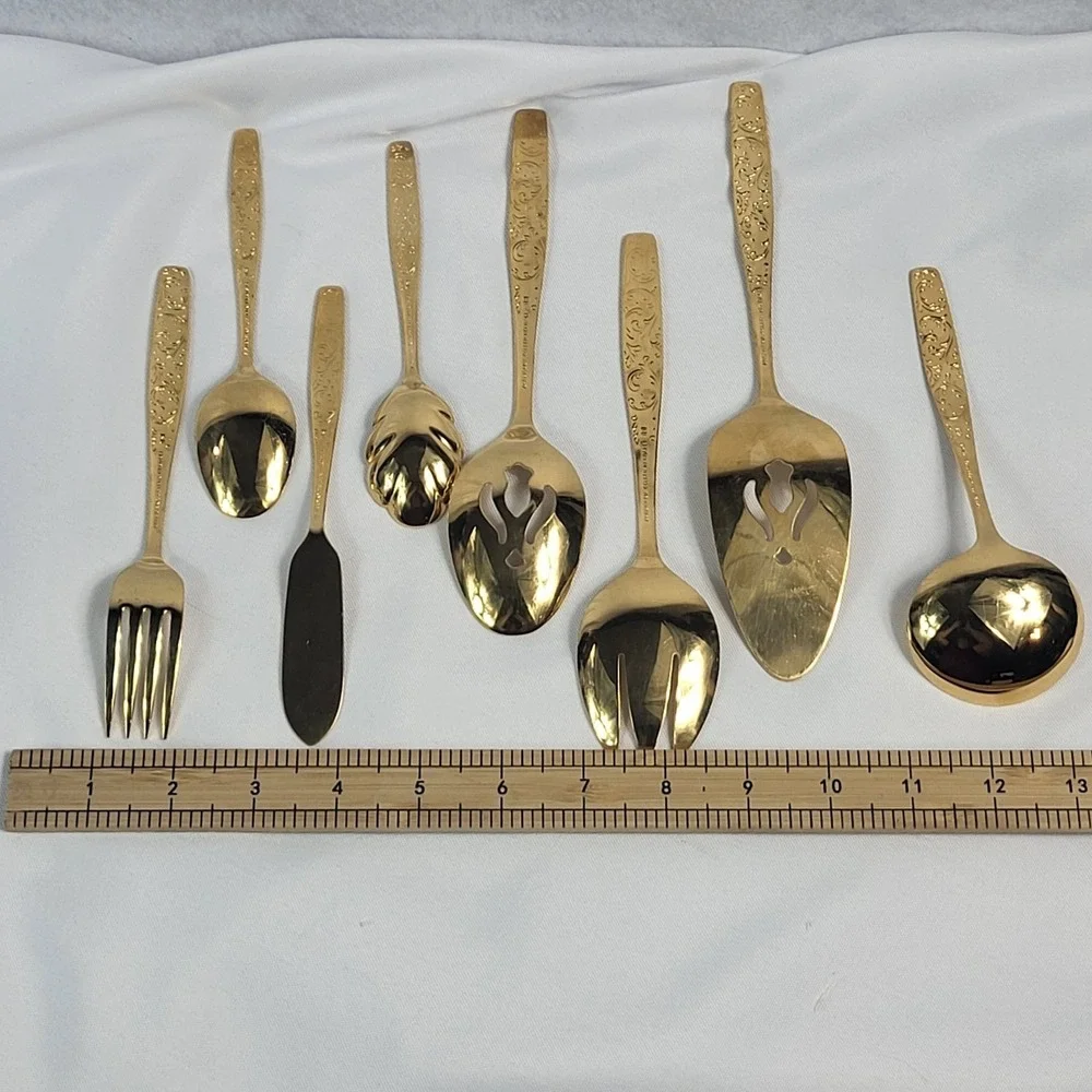 Americana Golden Heritage Pie Server Slotted Spoon Ladle Golden Scroll Design IS